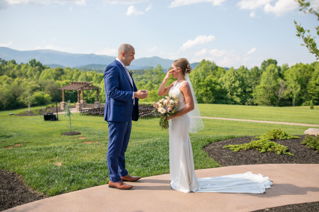 Glass Hill Venue Wedding First Look Bride and Groom