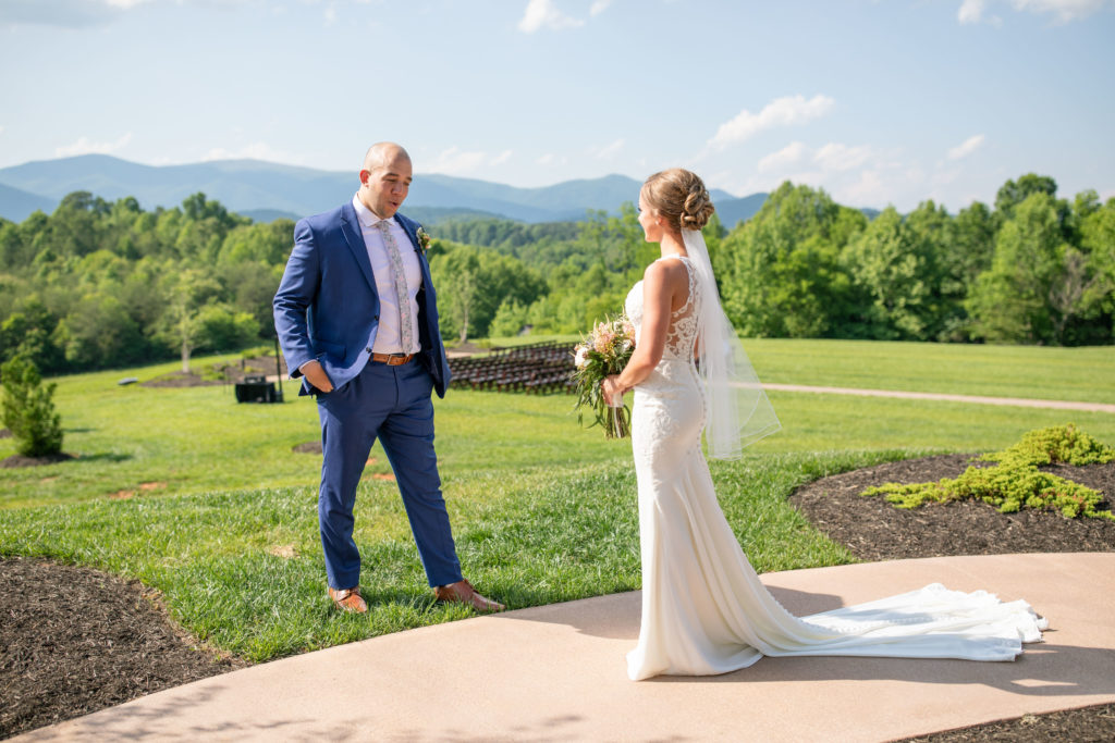 Glass Hill Venue Wedding First Look Bride and Groom