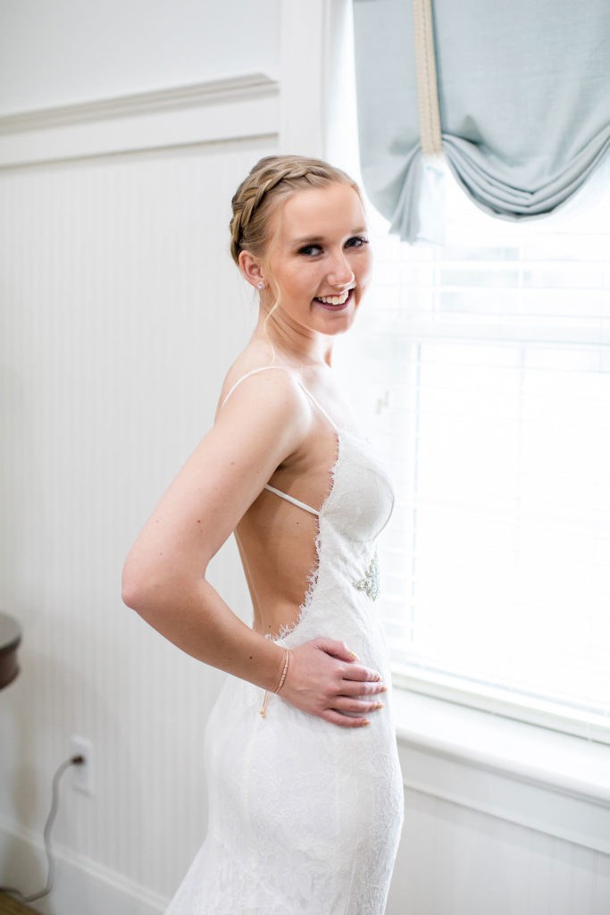 Open back bridal dress Lynchburg Wedding Photographer