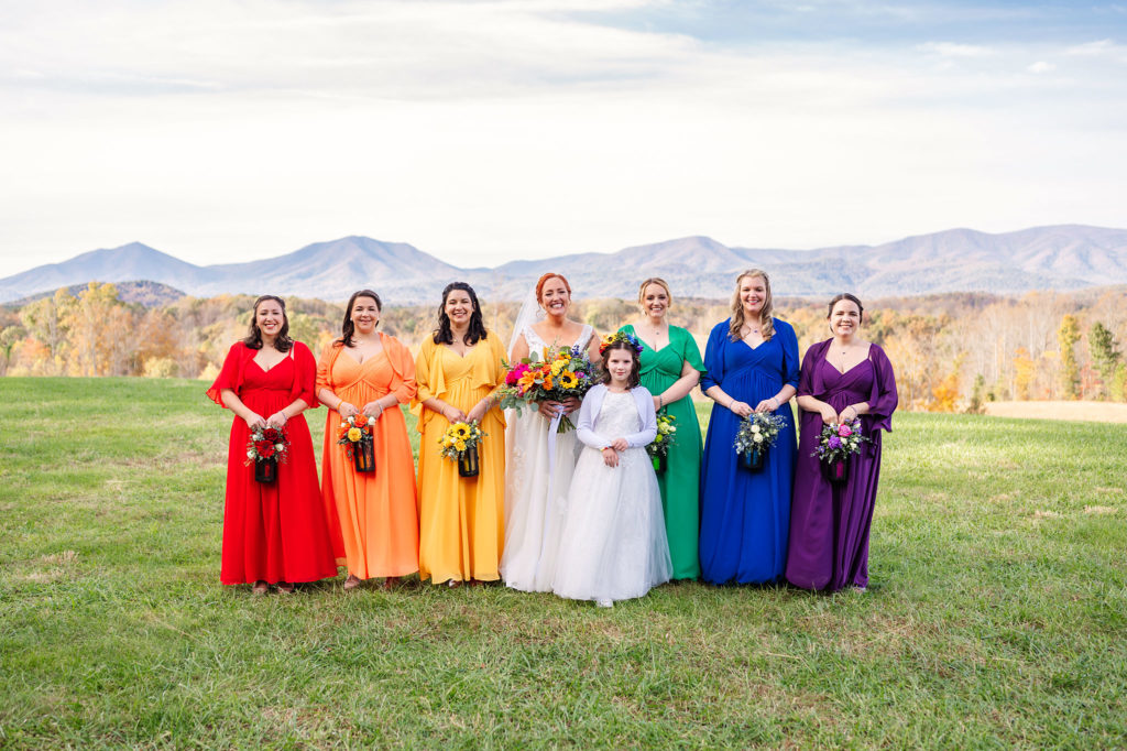 rainbow wedding theme bridesmaids photos clark street photography