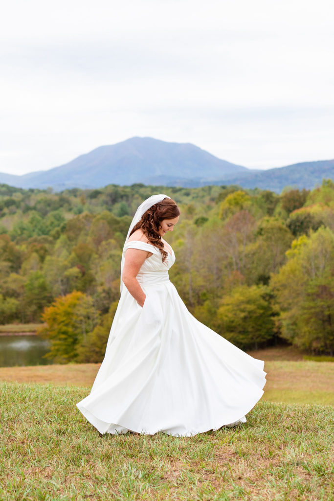 Satin Off the Shoulder Wedding Dress Lynchburg Wedding Photographer