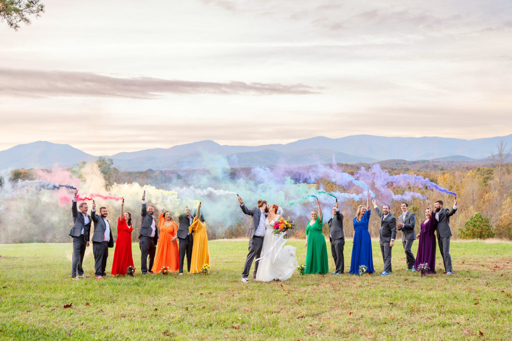 smoke bombs at first kiss rainbow wedding clark street photography