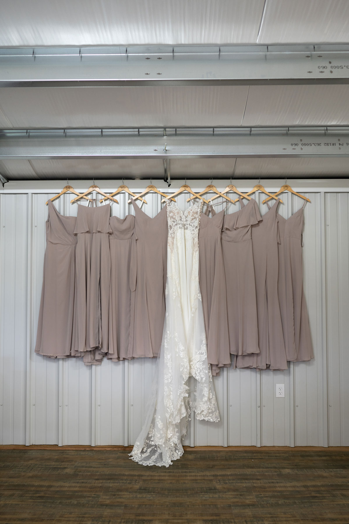 Bridesmaids dresses hanging